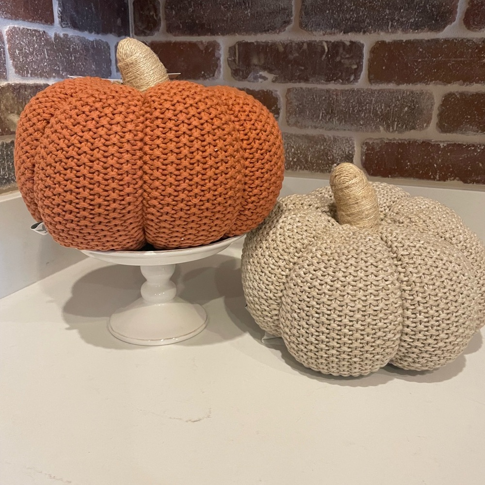 Better Homes And Gardens Orange and Beige Knit Decorative Pumpkins